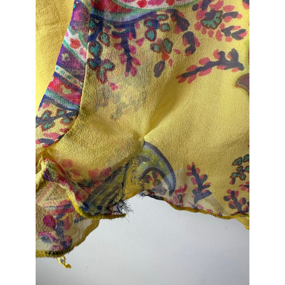 Vintage Y2K Silk Yellow Paisley Handkerchief Hem Strapless Dress Size 12 Boho - Picture 7 of 8
